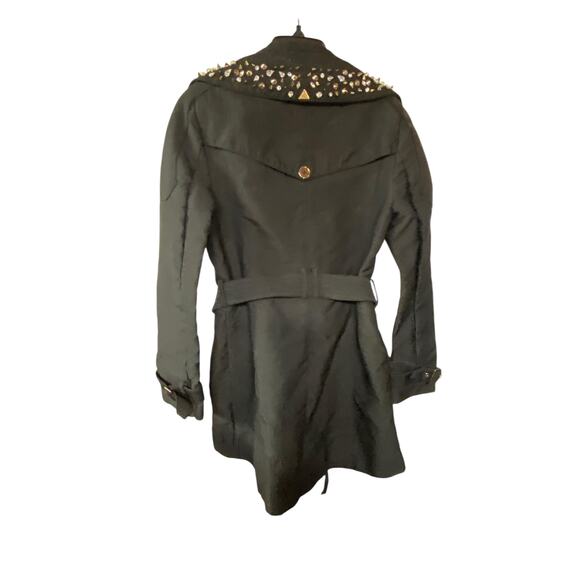 Sam Edelman Size M Double Breasted Trench Coat Black Embellished Studded Edgy - Picture 8 of 9